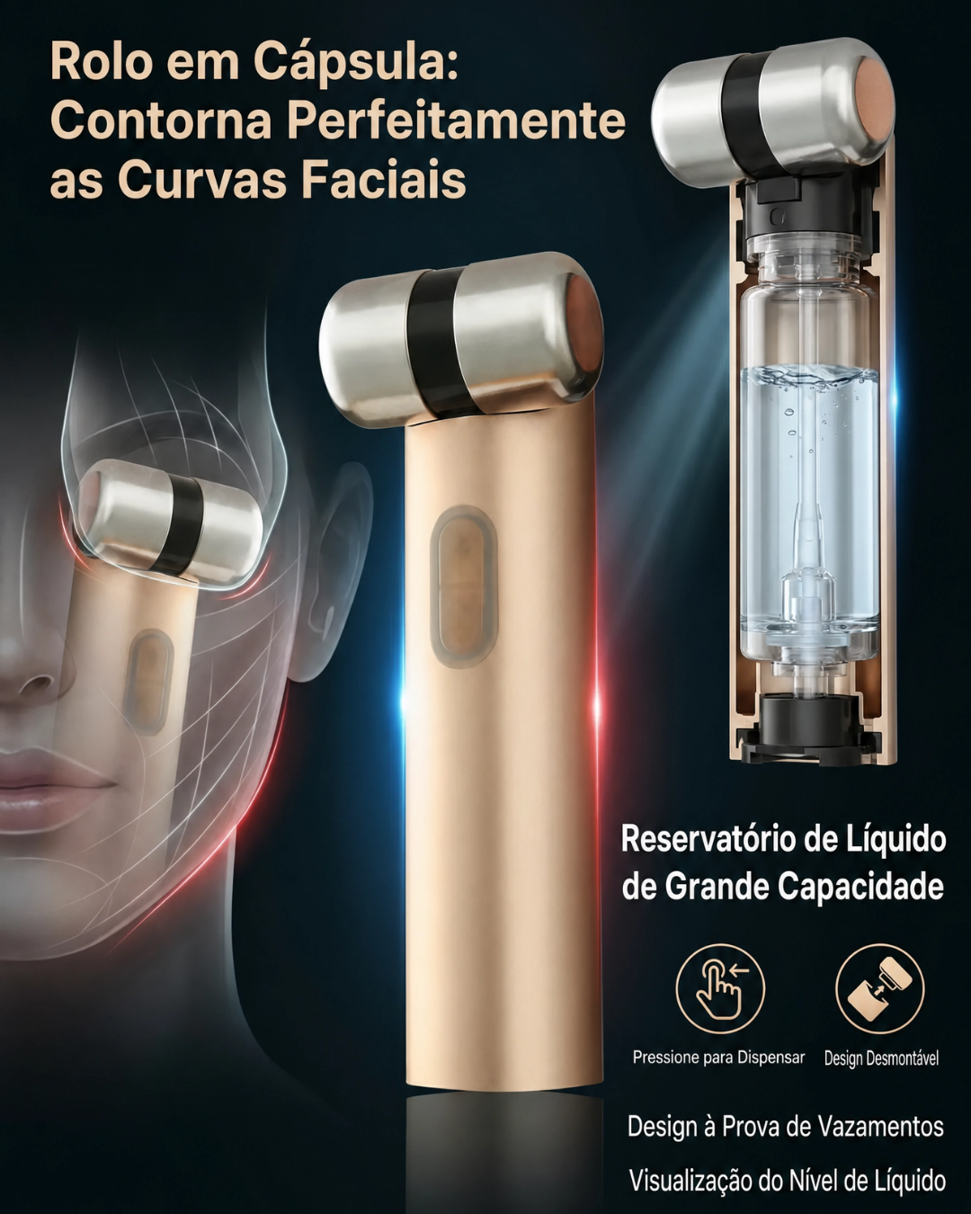 Lumini Massageador Facial Elétrico, Dispositivo de Beleza com Microcorrente e Estimulo a Absorção de Serum para Lifting Facial