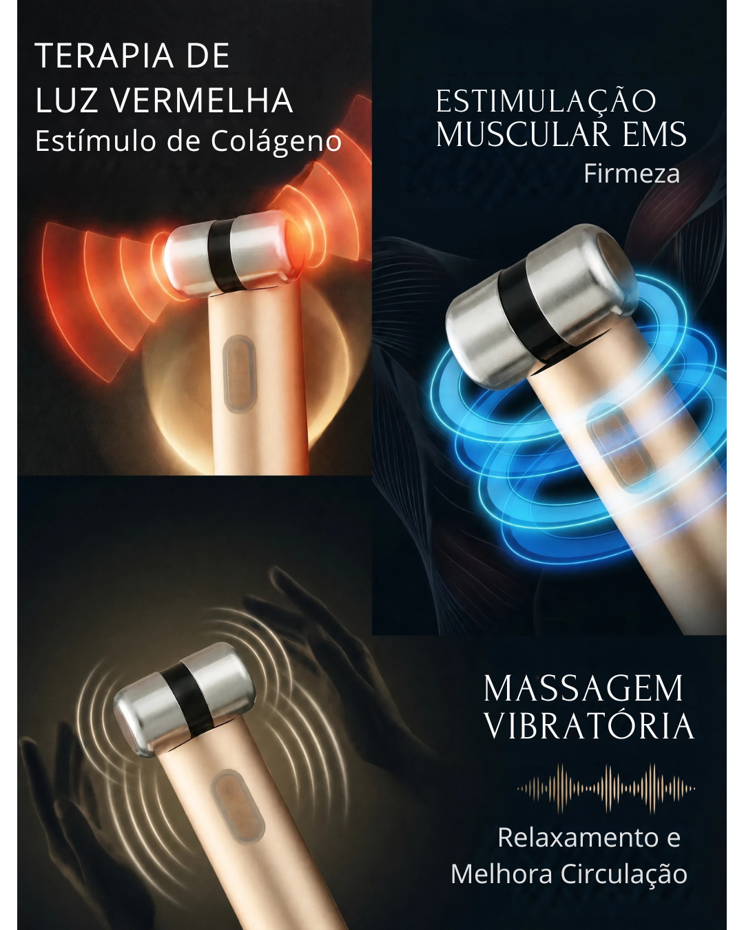 Lumini Massageador Facial Elétrico, Dispositivo de Beleza com Microcorrente e Estimulo a Absorção de Serum para Lifting Facial