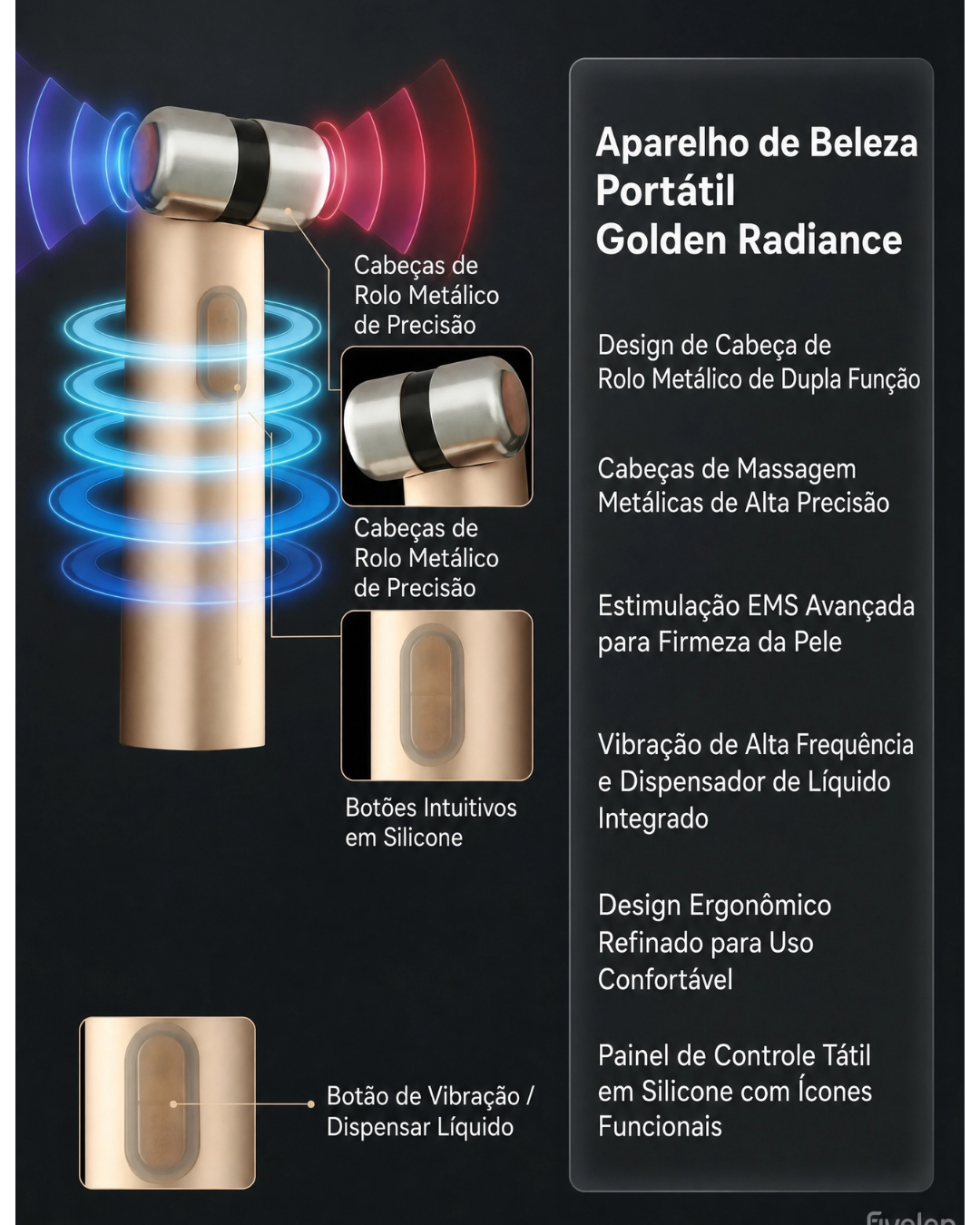 Lumini Massageador Facial Elétrico, Dispositivo de Beleza com Microcorrente e Estimulo a Absorção de Serum para Lifting Facial
