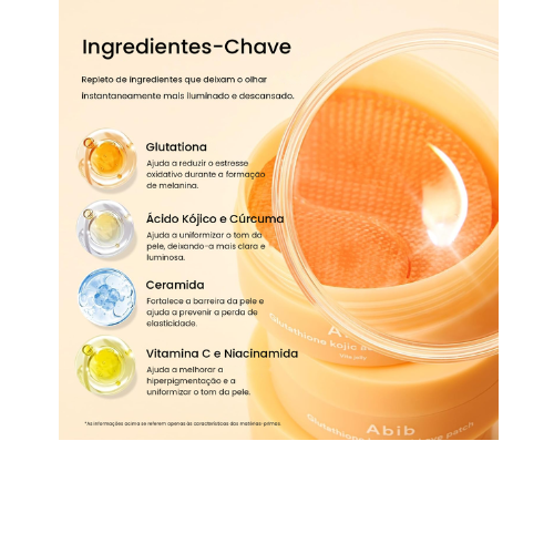Patch para Olheiras Abib Glutathione Ácido Kójico Máscara Olhos Iluminadora Coreana 60 Unidades