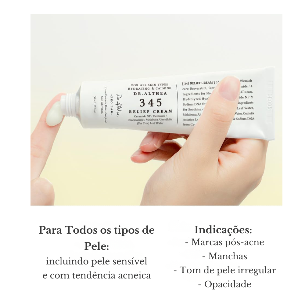 Creme Facial Dr. Althea 345 Relief - Hidratante para Pele Sensível e Acneica, Alívio de Vermelhidão