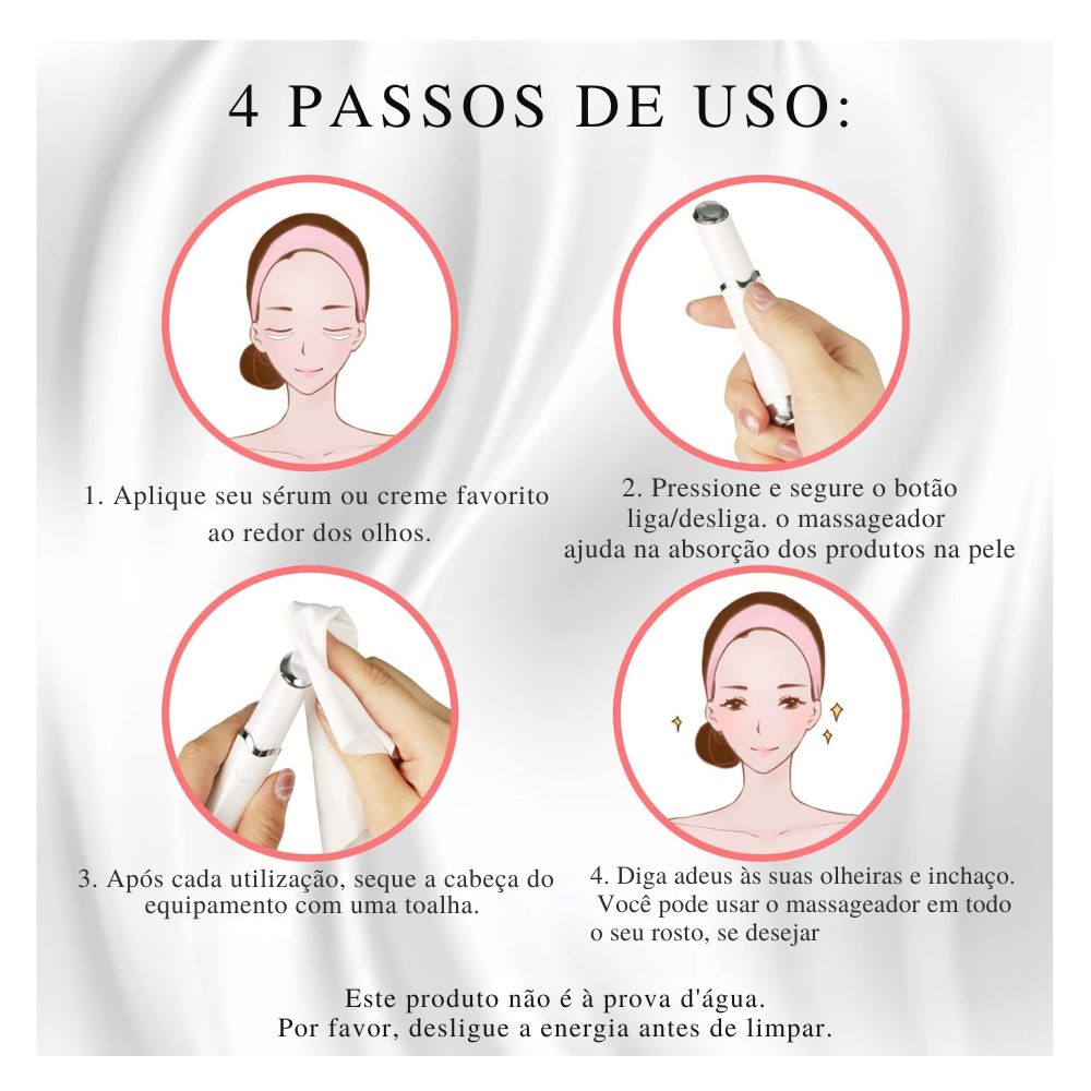 Tera Massageador Elétrico para Área dos Olhos - Aquecimento, Modo Frio, Vibração e Luz LED para Olheiras e Fadiga