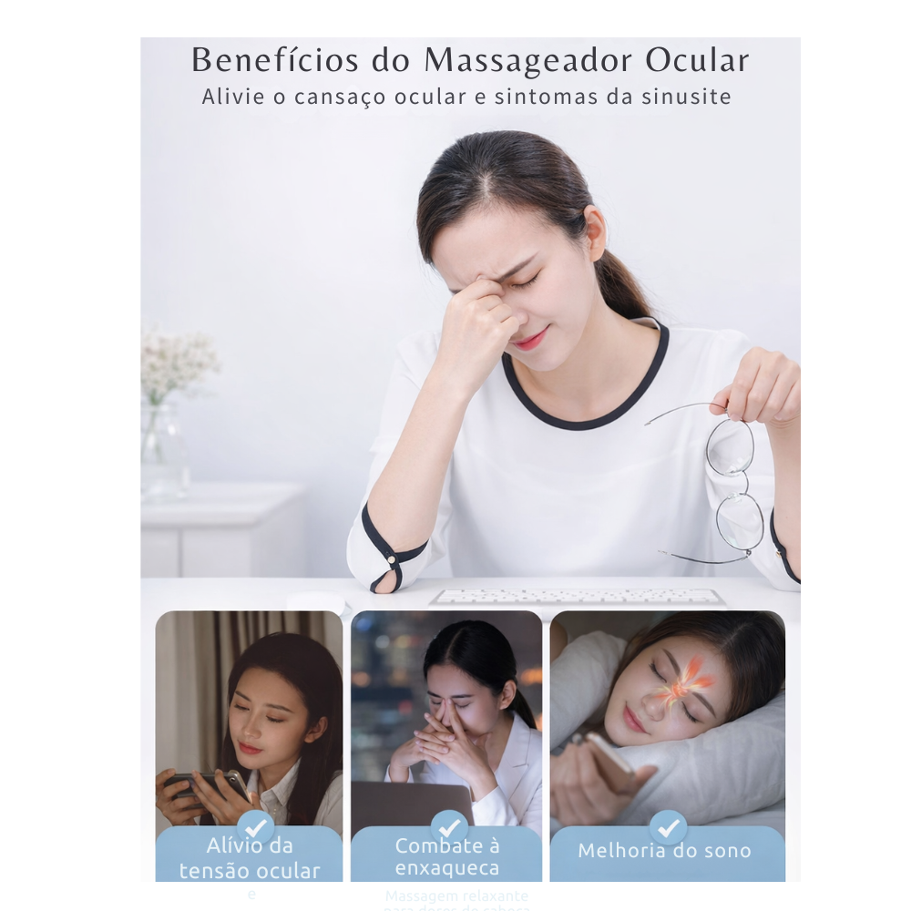Máscara Massageadora de Olhos Com Aquecimento, Airbag Musical Para Tensão Ocular, Enxaqueca, Melhora do Sono