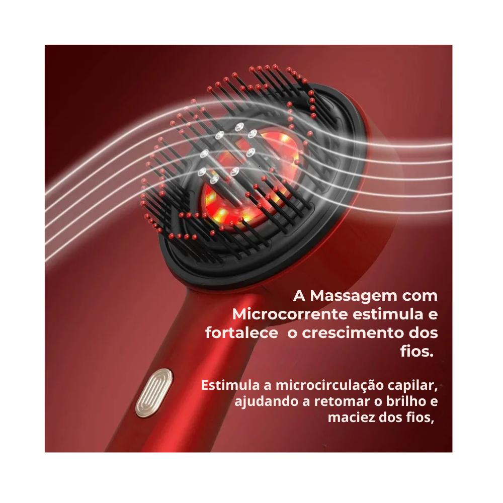 Escova Elétrica Massagem Couro Cabeludo e Terapia Led - Crescimento do Cabelo, Anti Queda com Aplicador de Óleo