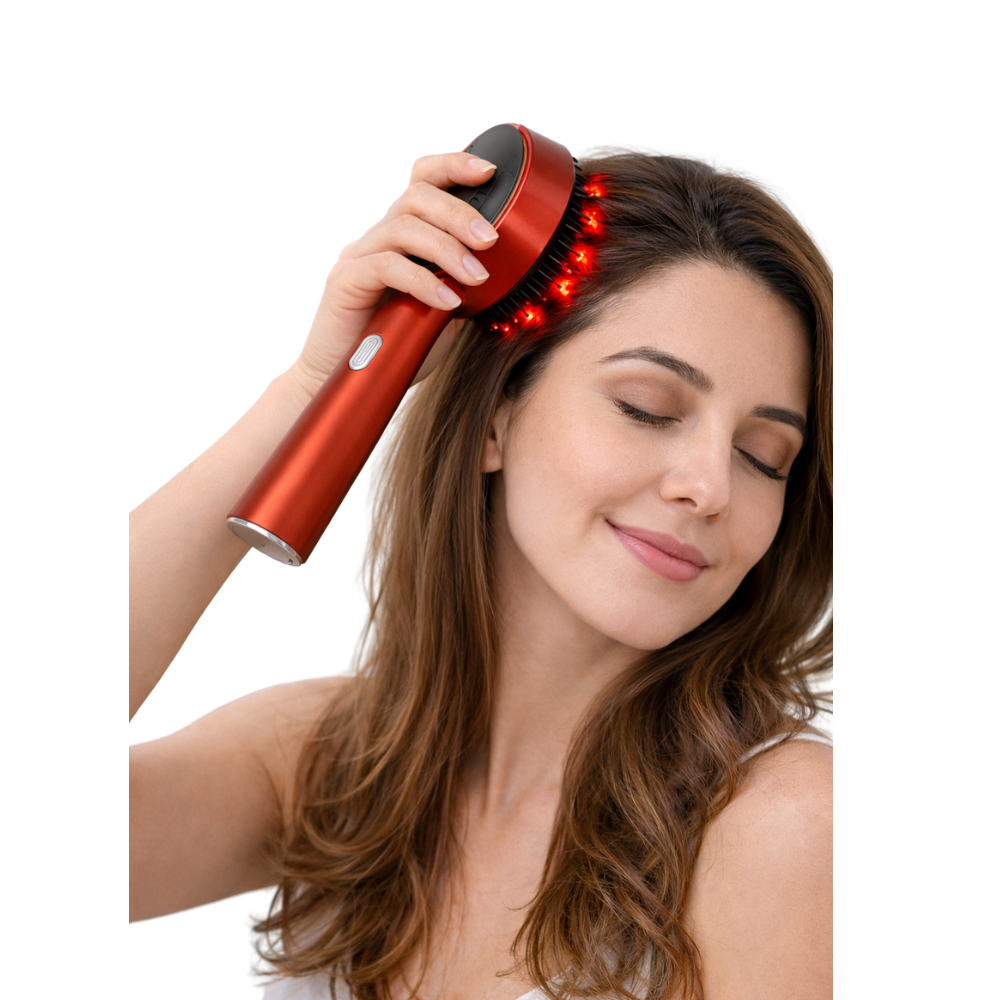 Escova Elétrica Massagem Couro Cabeludo e Terapia Led - Crescimento do Cabelo, Anti Queda com Aplicador de Óleo