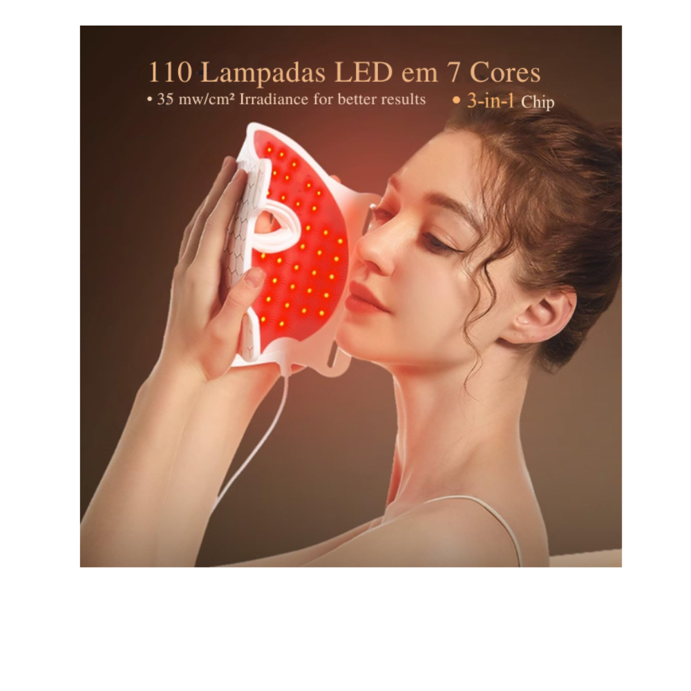 Máscara Facial LED 7 Cores, em Silicone Tecnologia  Photon, HK Koreya - Rejuvenecimento e Clareamento Facial