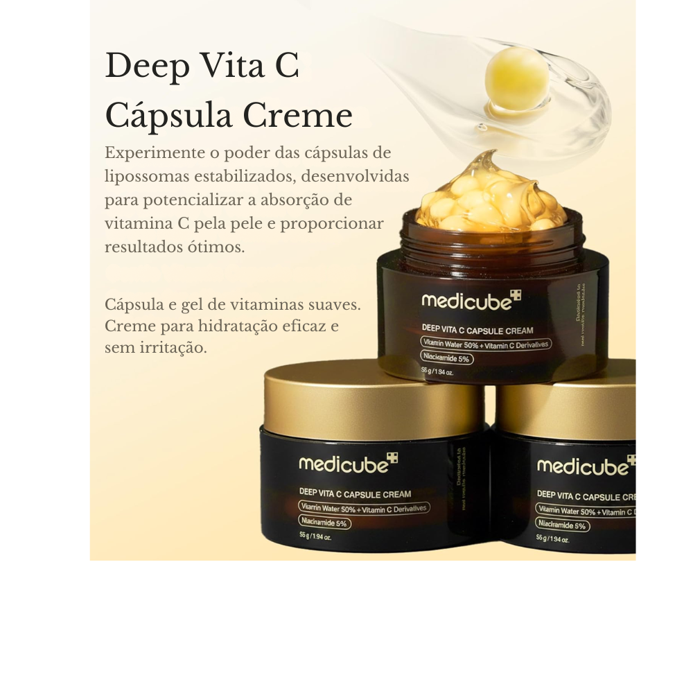 Creme Facial Medicube Deep Vita C Golden Capsule – Vitamina C Pura, Clareamento e Luminosidade Imediata