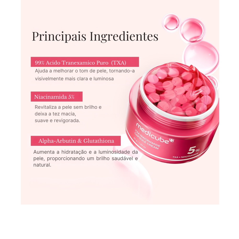 Creme Facial Cápsula Vermelha Medicube TXA – Clareamento e Luminosidade com Niacinamida