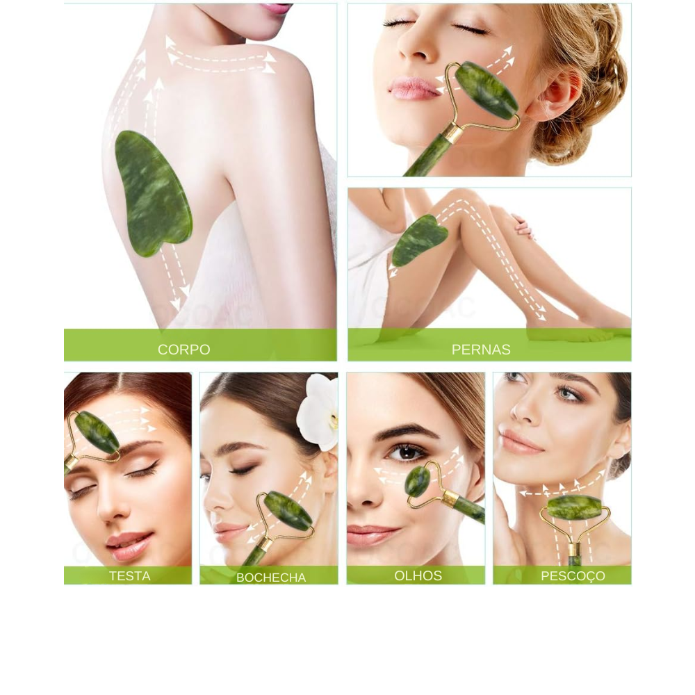Rolo Massageador de Jade Rosto e Corpo - Gua sha