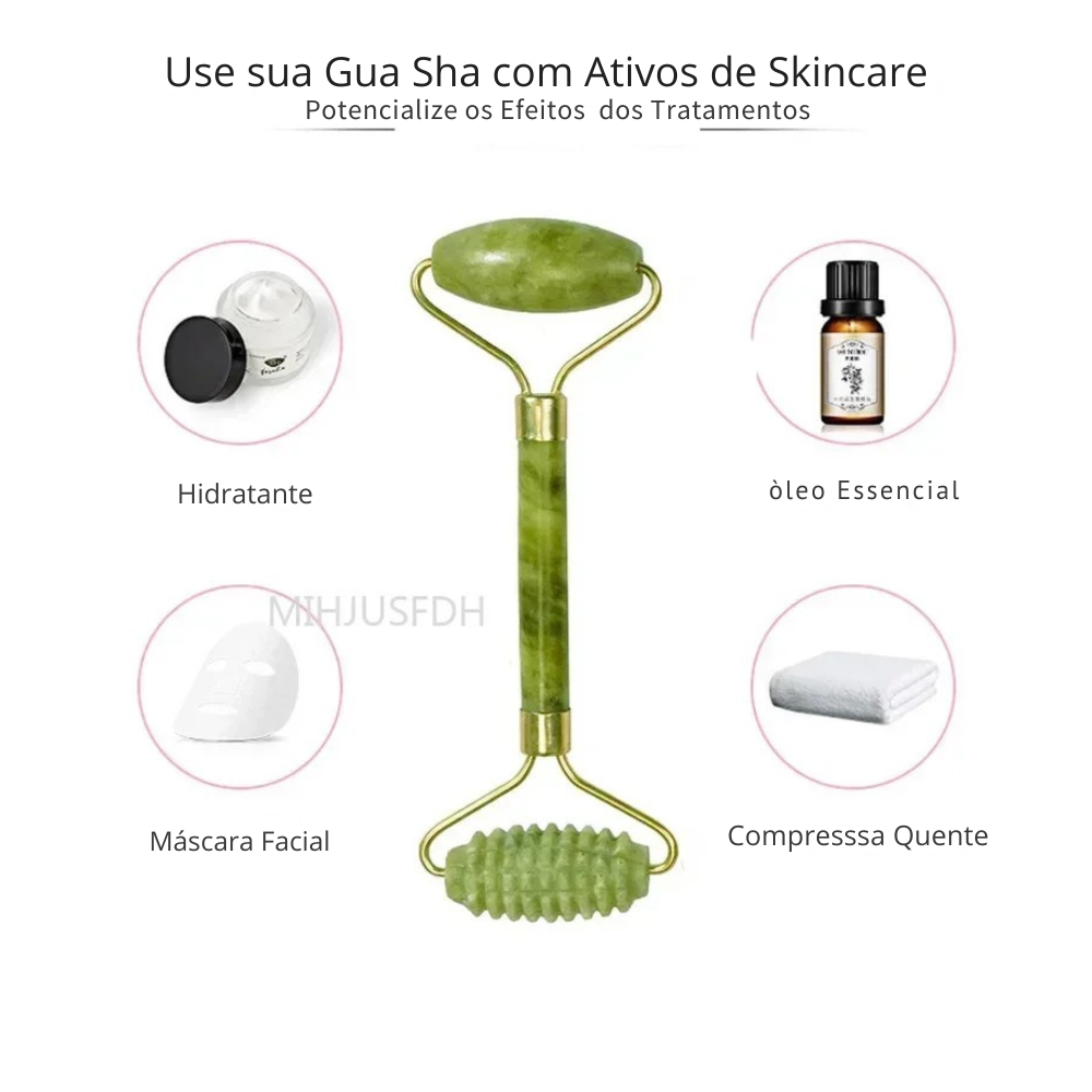 Rolo Massageador de Jade Rosto e Corpo - Gua sha