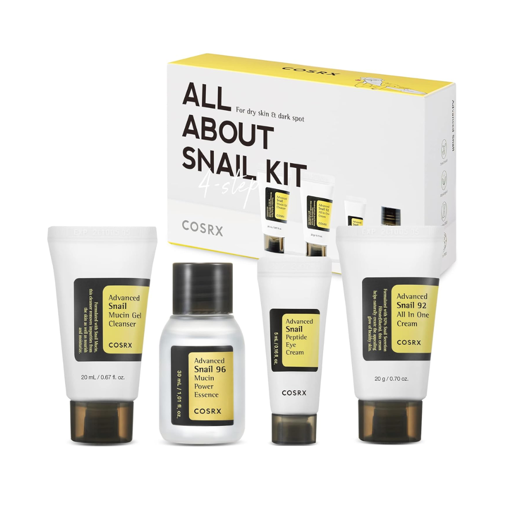 Kit COSRX Advanced Snail 4 Passos – Mucina de Caracol para Reparação, Hidratação Profunda e Pele Revitalizada