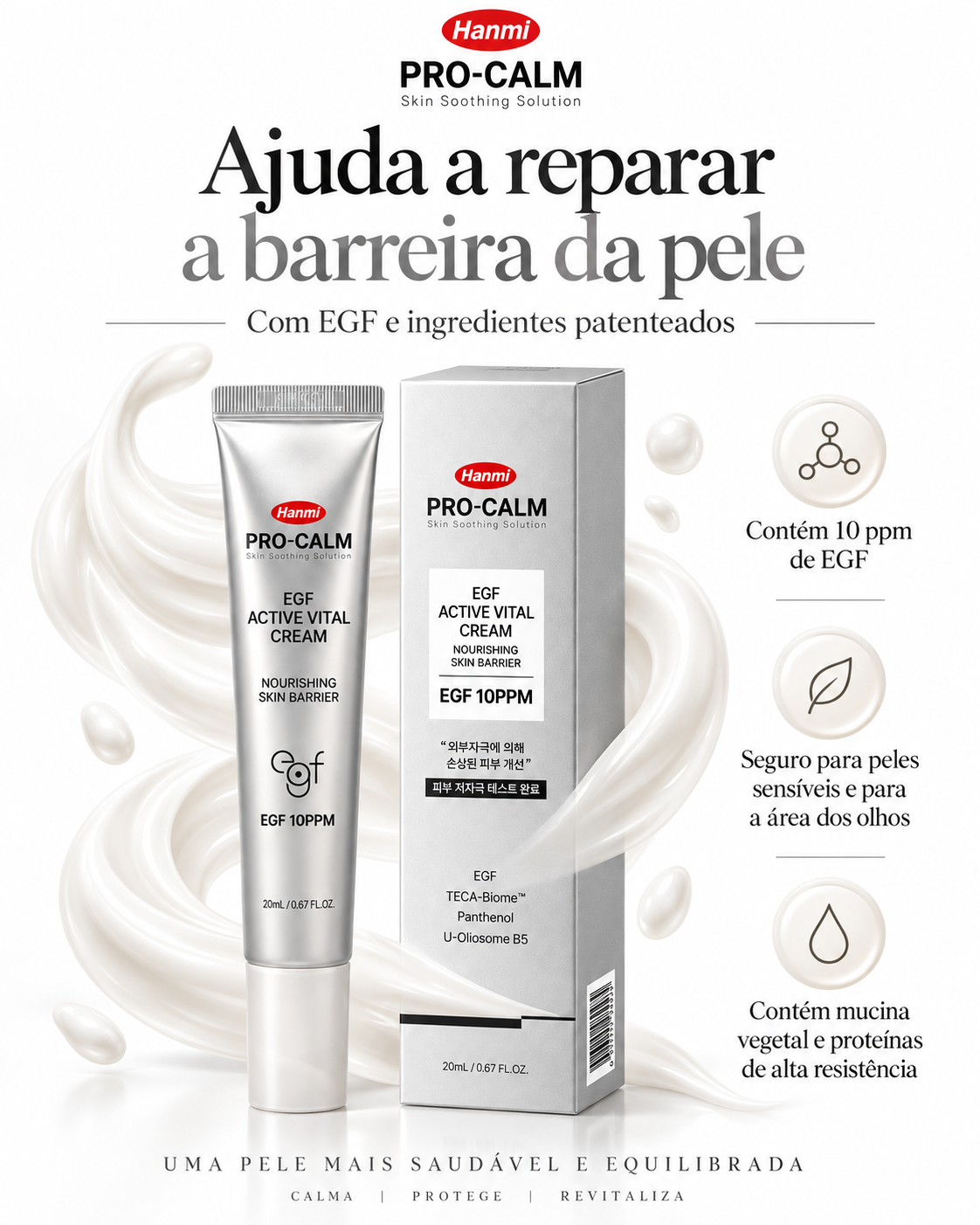 PRO-CALM EGF Active Vital Cream: Creme com Fator de Crescimento para Tratamento Anti-idade, Firmeza, Viço e Reparação