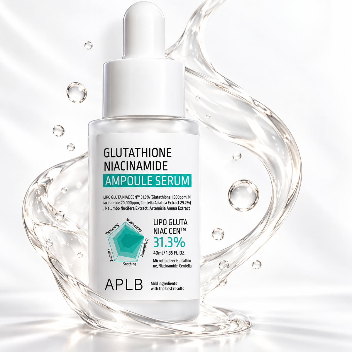 APLB Lipo Gluta Niac CEN™ 31,3% Sérum em Ampola 40ml – Glutationa, Niacinamida e Centella Asiática para Hidratação, Clareamento e Uniformização do Tom da Pele