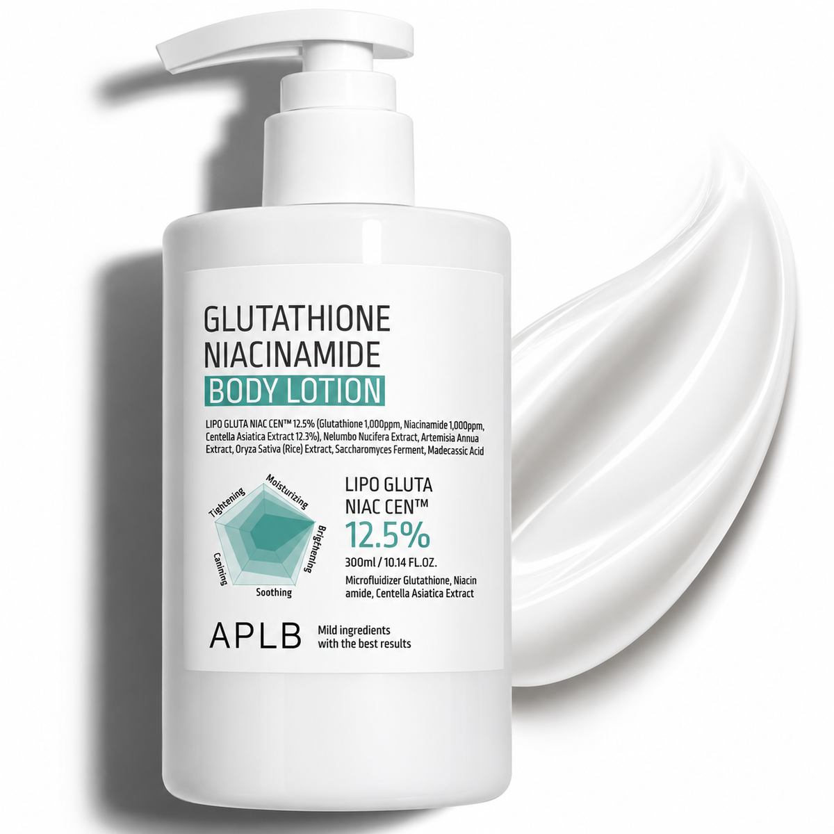 APLB Lipo Gluta Niac CEN™ 12,5% Loção Corporal 300ml – Glutationa e Niacinamida para Hidratação, Clareamento de Manchas e Textura Uniforme