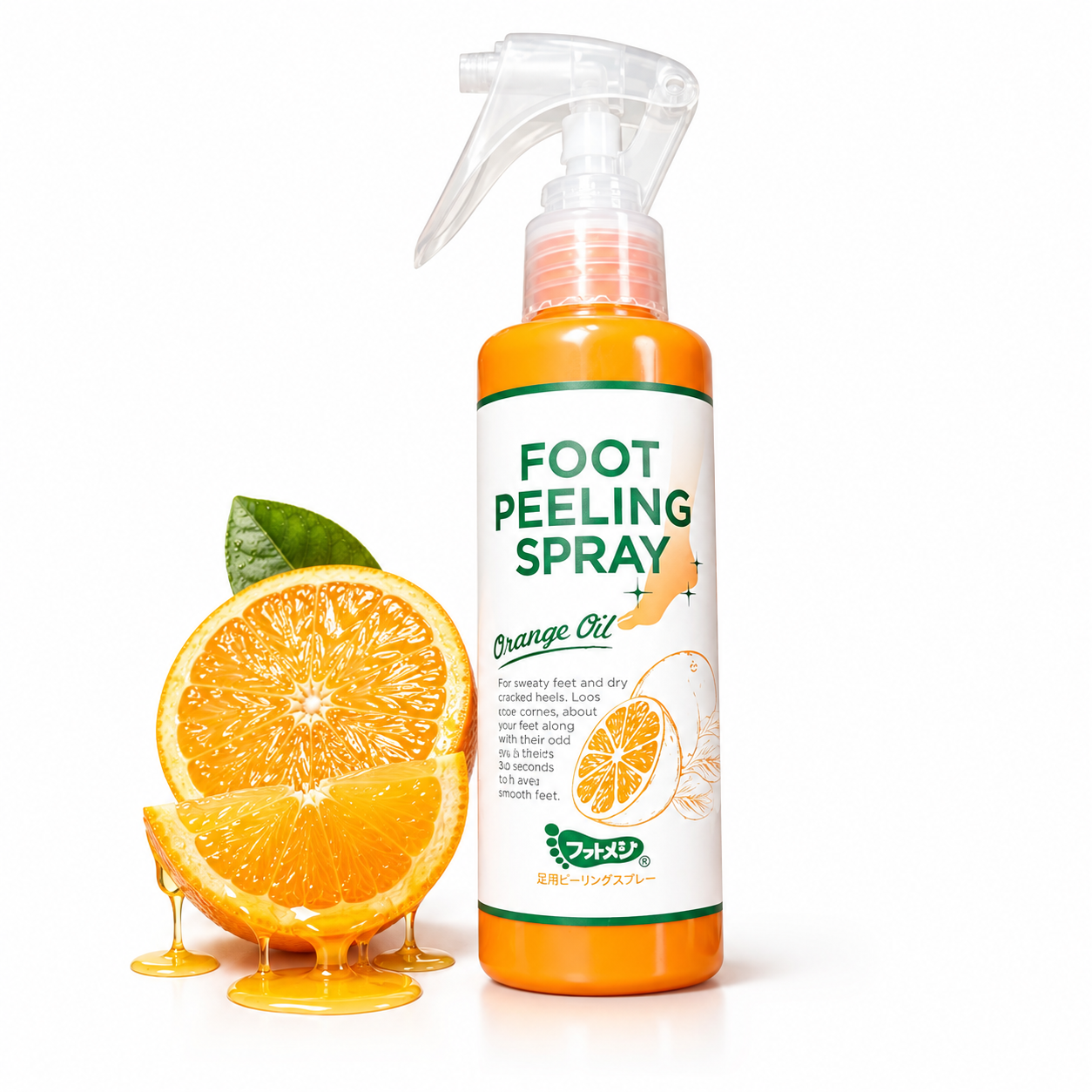 Spray Peeling para Pés com Óleo de Laranja – Removedor de Pele e Calosidades, Esfoliante e Amaciante Pés