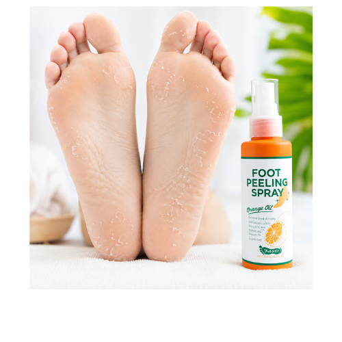 Spray Peeling para Pés com Óleo de Laranja – Removedor de Pele e Calosidades, Esfoliante e Amaciante Pés