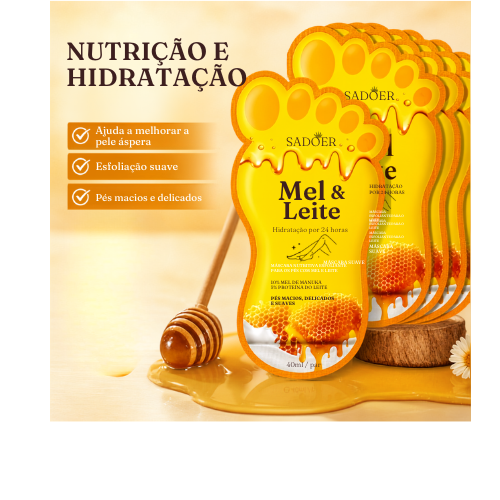 Máscara Esfoliante e Hidratante para Pés com Mel e Leite – 5 Pares para Pele Áspera e Ressecada
