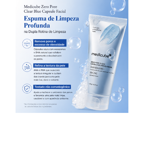 Medicube Zero Pore Cápsula Espuma de Limpeza Facial 120ml – Sabonete Coreano com AHA, BHA e PHA para Poros e Cravos