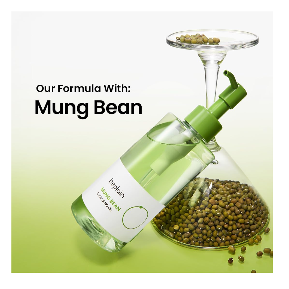 Óleo de Limpeza de Feijão Mungo beplain 200ml | Óleo Demaquilante Sem Fragrância, Não Comedogênico, para Peles Sensíveis e Limpeza