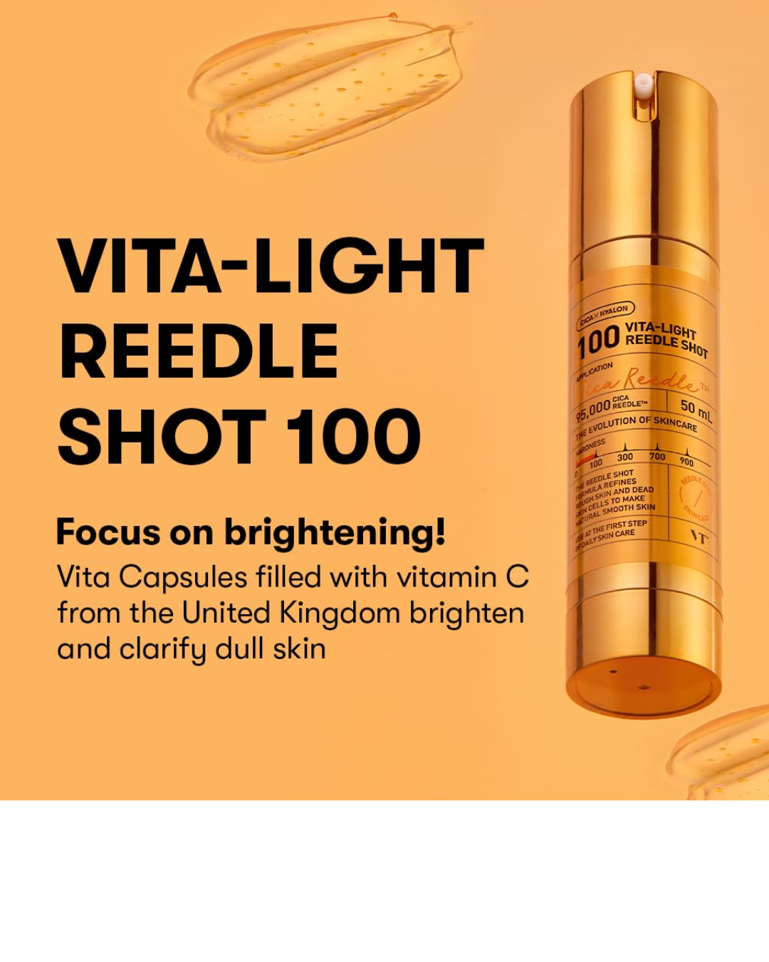✨ VT Vita-Light Reedle Shot 100 - Sérum Clareador com Vitamina C 99% + CICA REEDLE, Booster Coreano Hidratante e Iluminador ✨