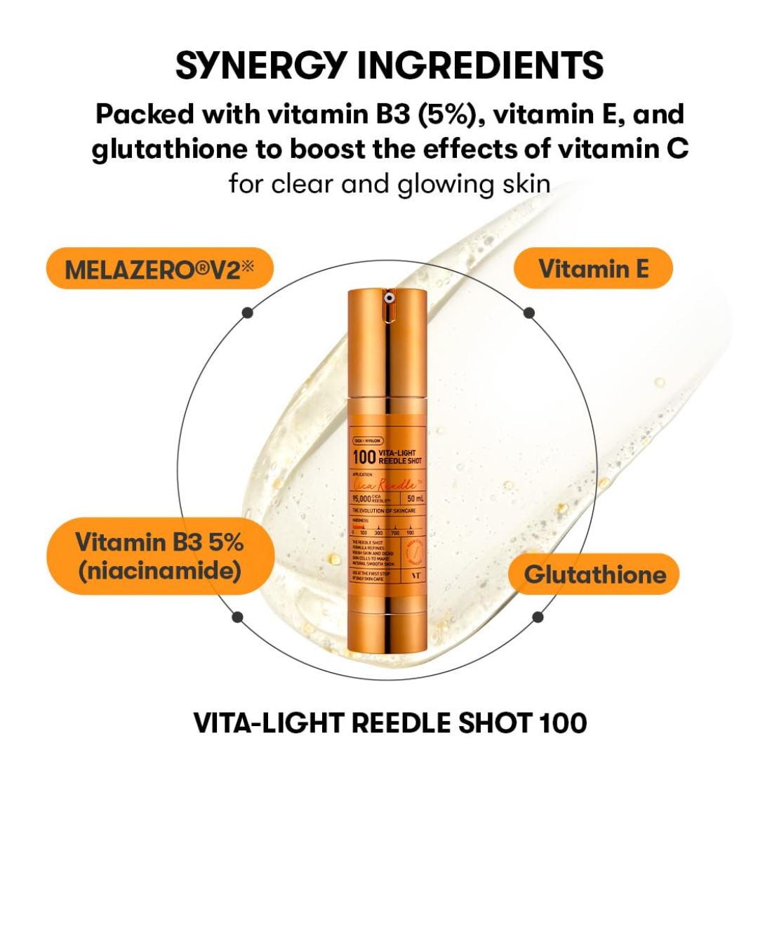 ✨ VT Vita-Light Reedle Shot 100 - Sérum Clareador com Vitamina C 99% + CICA REEDLE, Booster Coreano Hidratante e Iluminador ✨
