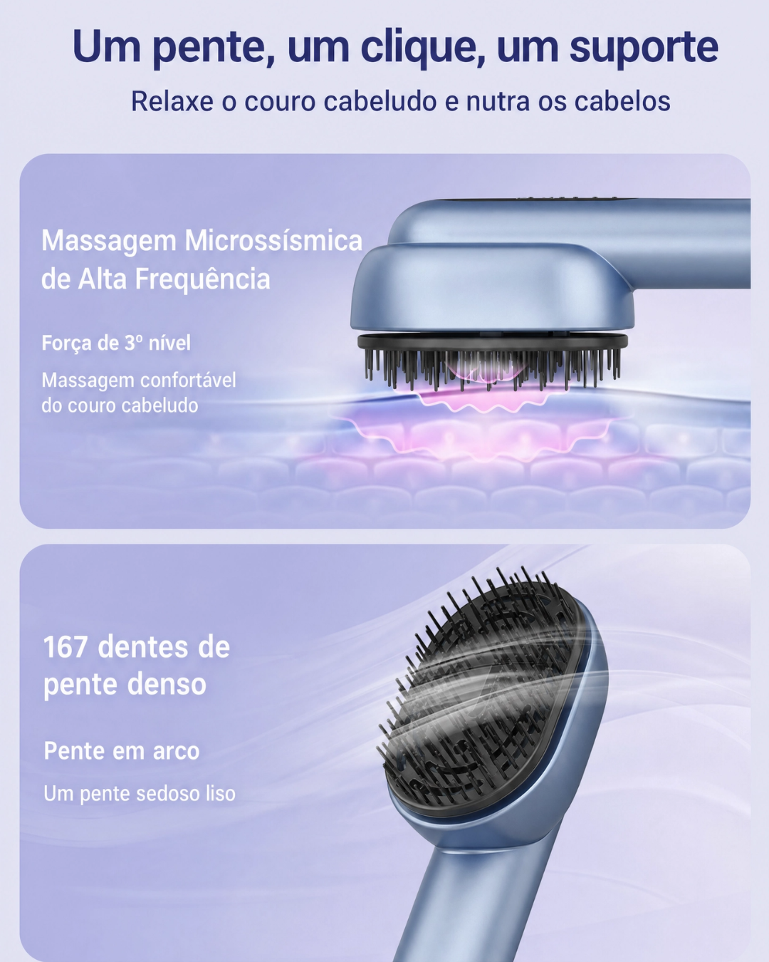 Escova massageadora elétrico para couro cabeludo – Pente de névoa vibratória para crescimento e cuidado do cabelo