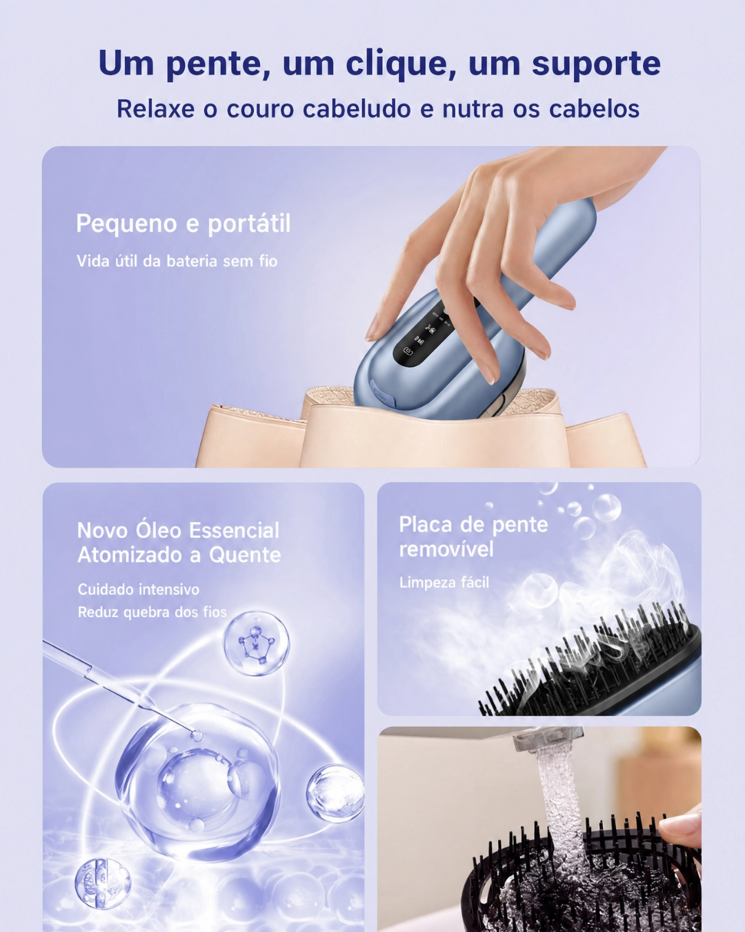 Escova massageadora elétrico para couro cabeludo – Pente de névoa vibratória para crescimento e cuidado do cabelo