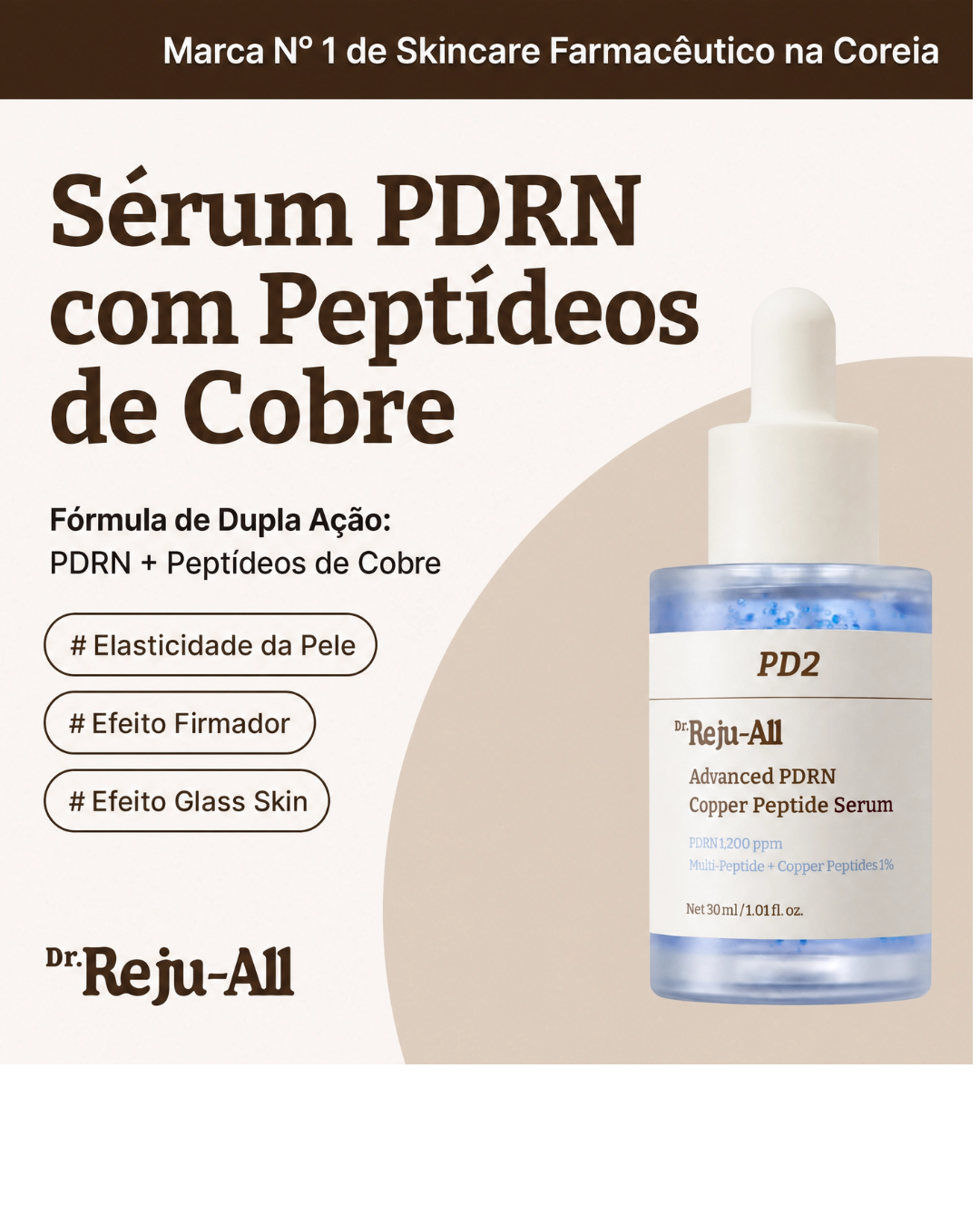 Sérum Facial Dr.Reju-All PD2 PDRN com Peptídeos de Cobre 30ml, Essência em Cápsulas Azuis Micro, Hidratação Profunda, Reparação da Barreira Cutânea, Iluminação da Pele