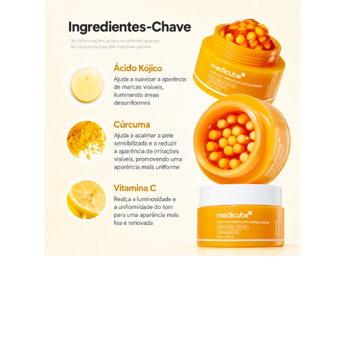 Creme Facial Medicube Ácido Kójico e Cúrcuma em Cápsulas Clareador de Manchas com Vitamina C Skincare Coreano 53g