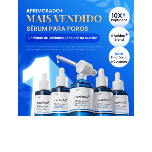 Medicube Zero Pore One Day - AHA, BHA, PHA, LHA, 10 peptídeos e 2% de niacinamida Diminui a Aparência dos Poros e Equilibra a Oleosidade.