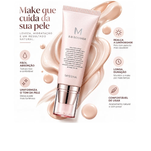 Missha M B.B Boomer 40ml – Primer Hidratante Coreano para BB Cream com Pérolas Rosadas, Adenosina e Arbutina