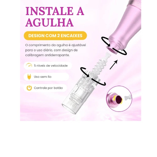 Caneta de Microagulhamento Dr.Pen M7-C com Fio, Profundidade Ajustável até 2,5 mm, 5 Velocidades e Cartucho de 12 Agulhas