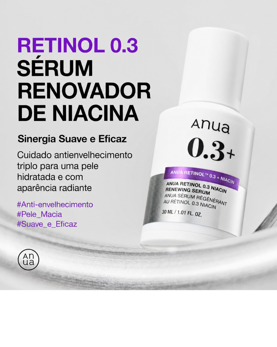 Anua Sérum de Retinol 0,3% com Niacinamida 5% – Renovação da Pele, Textura Suave e Efeito Anti Aging