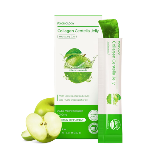 **FOODOLOGY Coleology Geleia de Centella com Colágeno, PDRN, Biotina e Ácido Hialurônico – Maçã Verde, 10 Sachês**