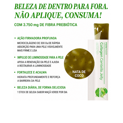 **FOODOLOGY Coleology Geleia de Centella com Colágeno, PDRN, Biotina e Ácido Hialurônico – Maçã Verde, 10 Sachês**