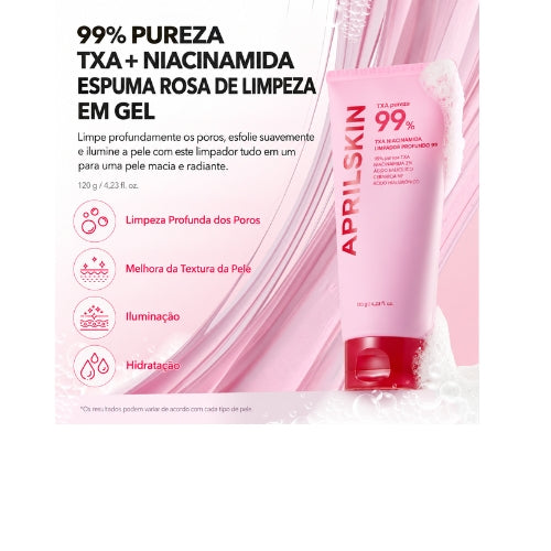 APRILSKIN TXA Niacinamide Pink Bubble Gum Cleanser 125ml – Sabonete Facial Coreano para Limpeza Profunda, Poros, Cravos, Oleosidade e Hidratação