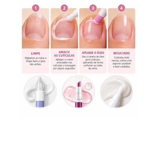Kit Removedor de Cutículas com Caneta de Óleo e Creme Amolecedor para Cutículas Secas Manicure e Pedicure