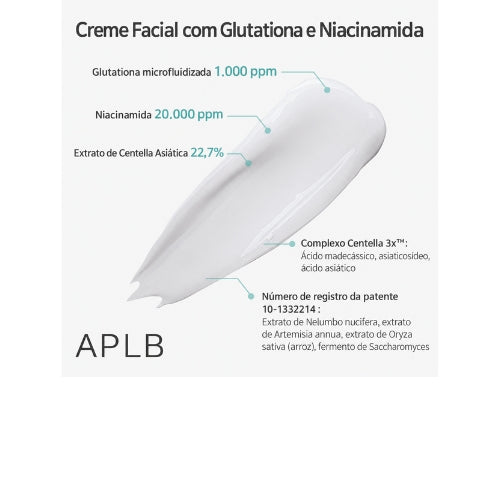 APLB Lipo Gluta Niac CEN™ 24,8% Creme Facial 55ml – Glutationa e Niacinamida para Hidratação Profunda, Clareamento e Uniformização