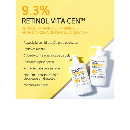 APLB Retinol Vita CEN™ 9,3% Loção Corporal 300ml – Retinol, Vitaminas C e E para Hidratação, Textura e Aparência das Rugas