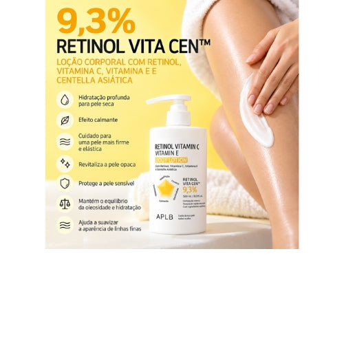 APLB Retinol Vita CEN™ 9,3% Loção Corporal 300ml – Retinol, Vitaminas C e E para Hidratação, Textura e Aparência das Rugas