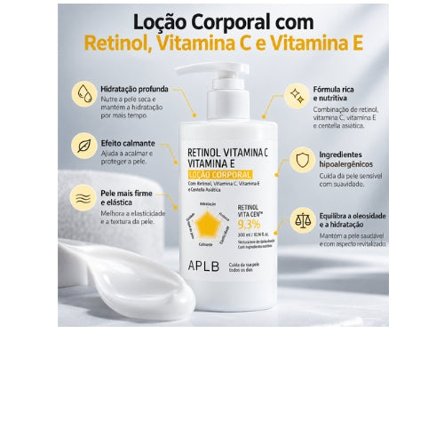 APLB Retinol Vita CEN™ 9,3% Loção Corporal 300ml – Retinol, Vitaminas C e E para Hidratação, Textura e Aparência das Rugas