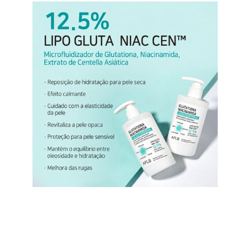 APLB Lipo Gluta Niac CEN™ 12,5% Loção Corporal 300ml – Glutationa e Niacinamida para Hidratação, Clareamento de Manchas e Textura Uniforme