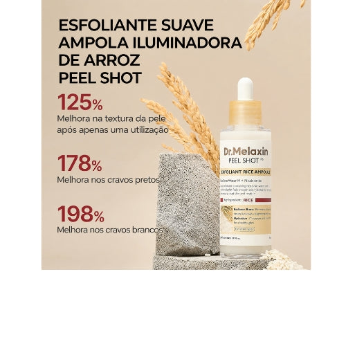Dr.Melaxin Peel Shot Glow Ampola de Arroz – Sérum Esfoliante e Iluminador Coreano com AHA, BHA, Niacinamida e Ácido Hialurônico