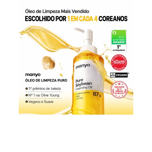 Óleo de Limpeza ma:nyo Pure Cleansing Oil 200ml – Removedor de Maquiagem Coreano com Melaleuca e Farelo de Arroz para Cravos, Poros e Oleosidade