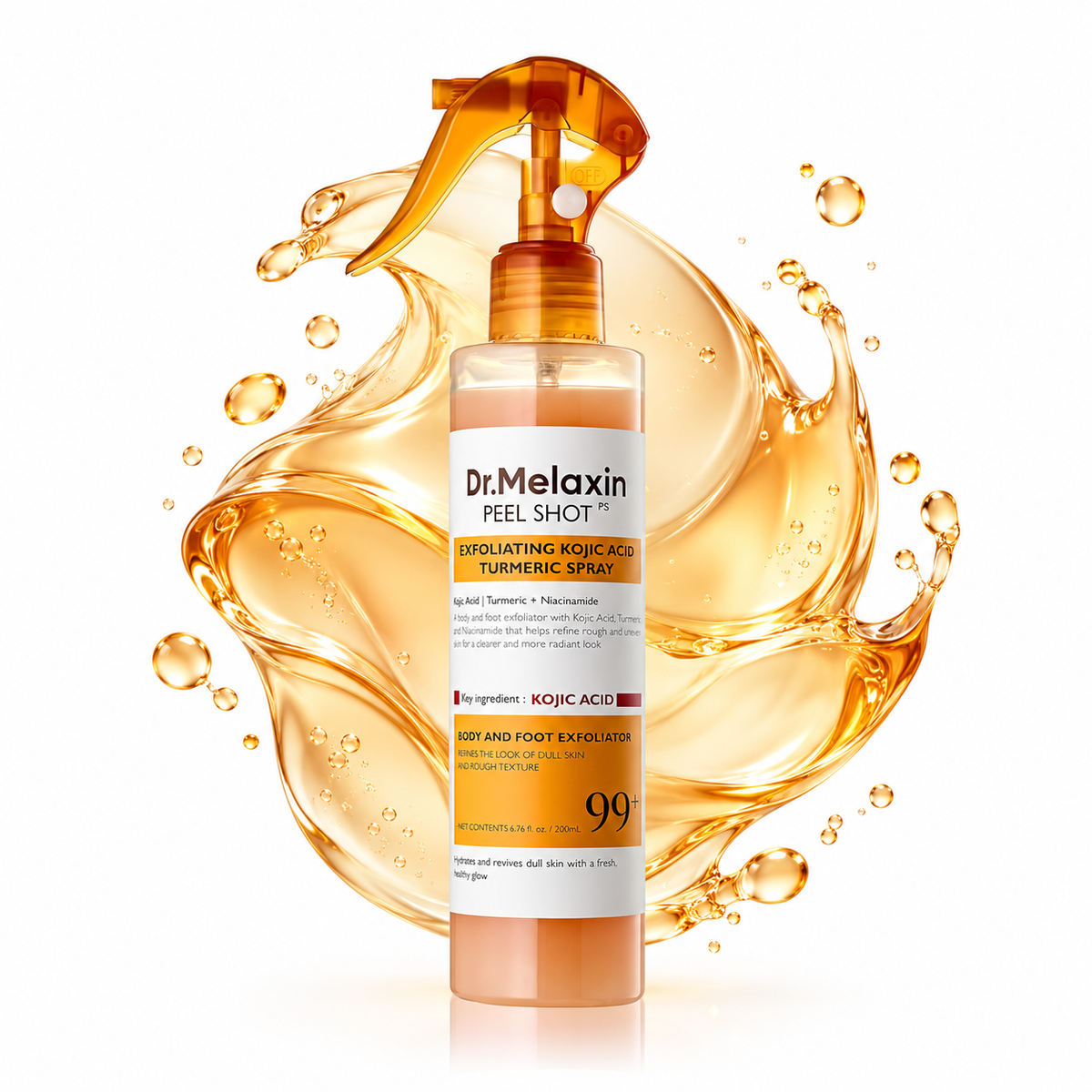 Dr.Melaxin Peel Shot Spray Esfoliante Corporal 200ml – Ácido Kójico, Cúrcuma, AHA, PHA e Niacinamida para Queratose Pilar, Manchas e Textura Irregular