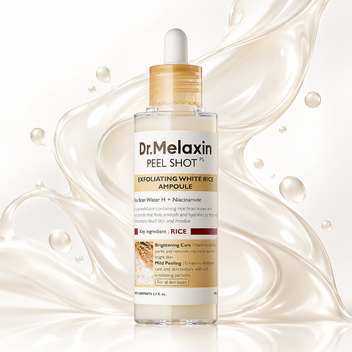 Dr.Melaxin Peel Shot Glow Ampola de Arroz – Sérum Esfoliante e Iluminador Coreano com AHA, BHA, Niacinamida e Ácido Hialurônico