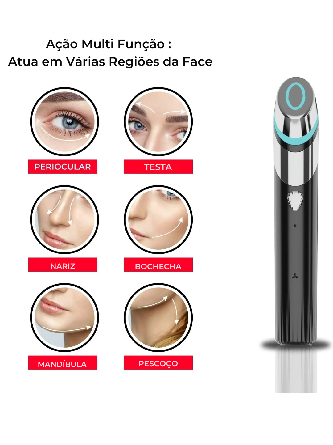 Glow Skin 4 em 1 – Dispositivo Facial com Microcorrente, Luz LED , Vibração e Calor para Pele de Vidro, Firmeza e Melhor Absorção de Skincare