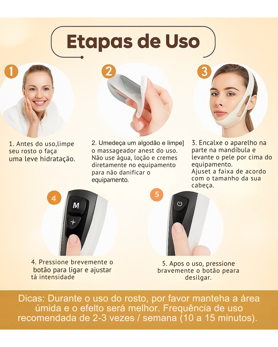 Massageador Facial V-Face com microcorrente EMS, LED e Vibração Lifting e Contorno Face