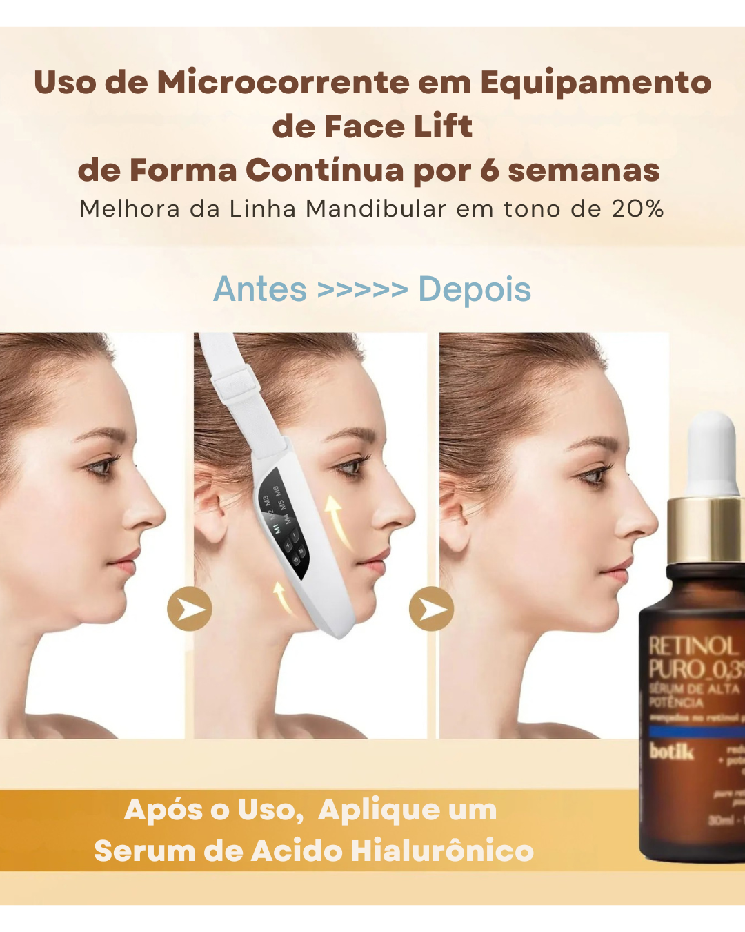 Massageador Facial V-Face com microcorrente EMS, LED e Vibração Lifting e Contorno Face