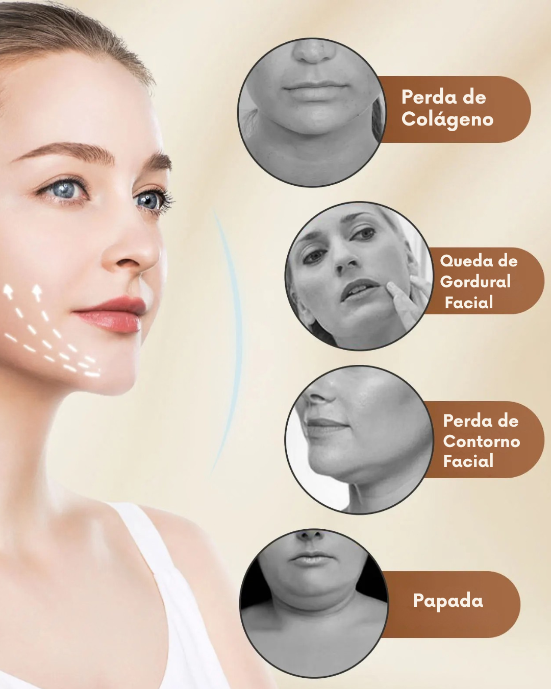 Massageador Facial V-Face com microcorrente EMS, LED e Vibração Lifting e Contorno Face